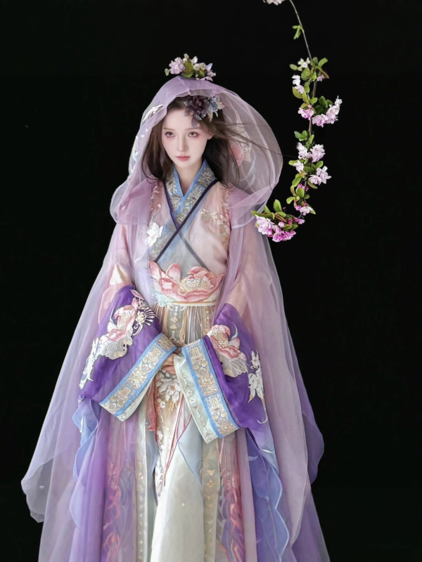 Ženski Hanfu – [Lianchen] bogato izšivena haljina-kapa, inspirirana razdobljem ratnih država, višebojni set za proljeće i ljeto