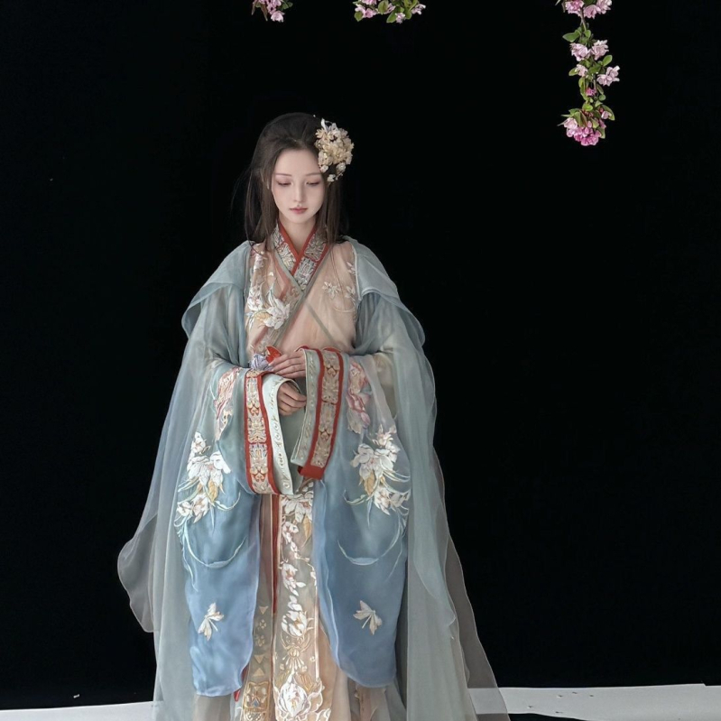 Ženski Hanfu – [Lianchen] bogato izšivena haljina-kapa, inspirirana razdobljem ratnih država, višebojni set za proljeće i ljeto