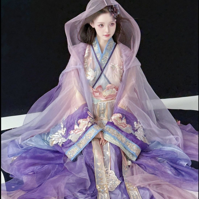Ženski Hanfu – [Lianchen] bogato izšivena haljina-kapa, inspirirana razdobljem ratnih država, višebojni set za proljeće i ljeto