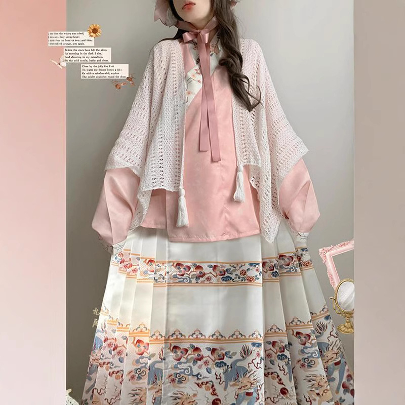 Hanfu u Ming stilu s Han-Yang eklektikom, kratka jakna s ovratnikom, rukavi tipa pijpa, suknja s motivom konjske lice, Lolita jesen-zima komplet
