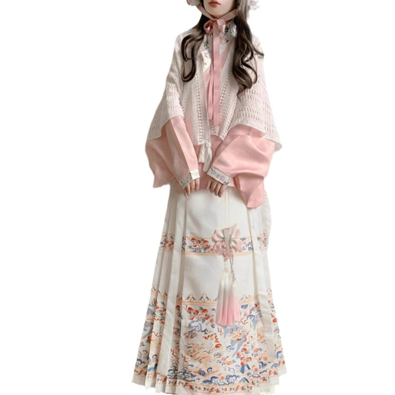 Hanfu u Ming stilu s Han-Yang eklektikom, kratka jakna s ovratnikom, rukavi tipa pijpa, suknja s motivom konjske lice, Lolita jesen-zima komplet