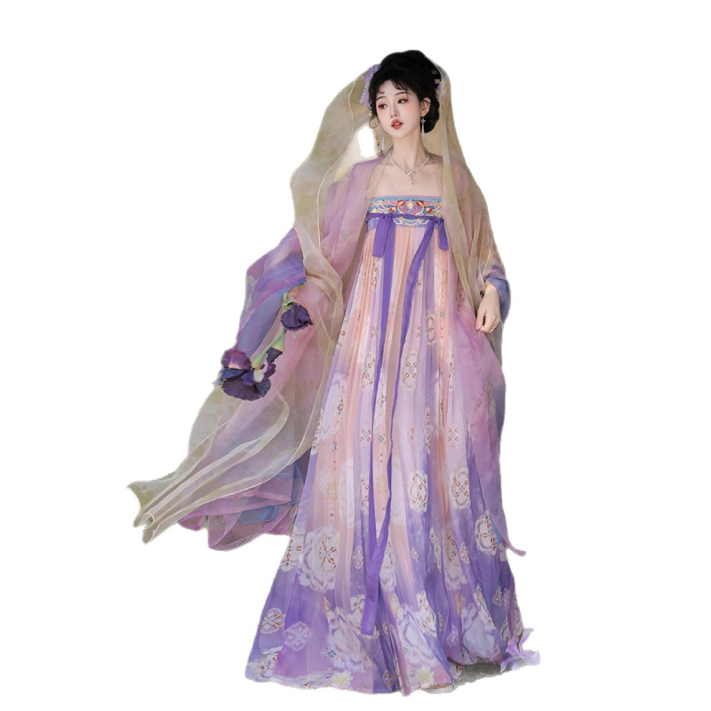 2025 ženski Hanfu set, Tang stil, bluza s izvezenim gradientom i širokim rukavima, duljina do prsa, svakodnevni izgled