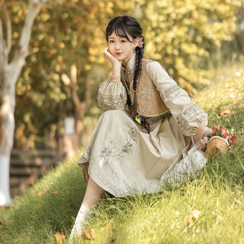 Ženski Hanfu set: haljina s vestom u kineskom stilu s Ming izvezom