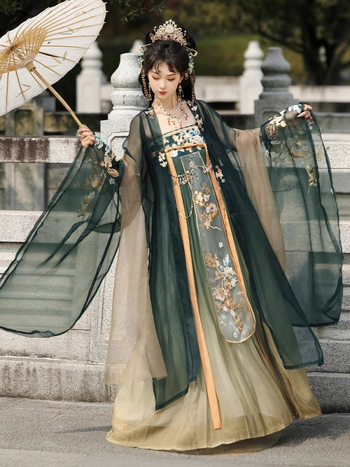 Zizhi Yutang originalni Hanfu za žene — Yunjin Chunhua — Dvije dijelni set s topom do prsa i širokim rukavima, gusta izvezenost, antički stil