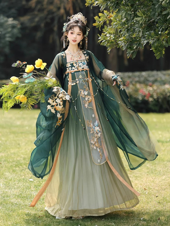 Zizhi Yutang originalni Hanfu za žene — Yunjin Chunhua — Dvije dijelni set s topom do prsa i širokim rukavima, gusta izvezenost, antički stil