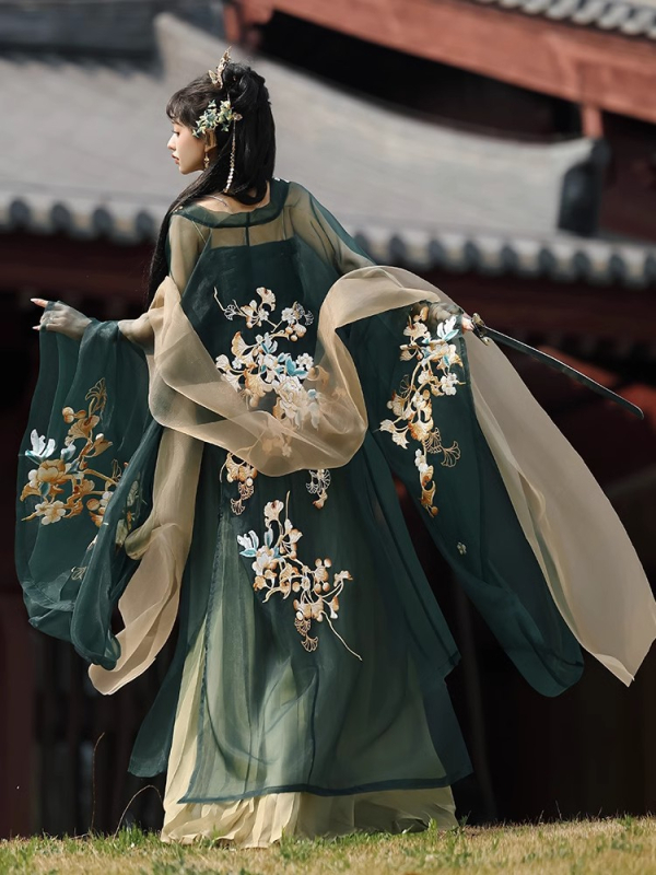 Zizhi Yutang originalni Hanfu za žene — Yunjin Chunhua — Dvije dijelni set s topom do prsa i širokim rukavima, gusta izvezenost, antički stil