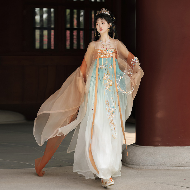 Zizhi Yutang originalni Hanfu za žene — Yunjin Chunhua — Dvije dijelni set s topom do prsa i širokim rukavima, gusta izvezenost, antički stil