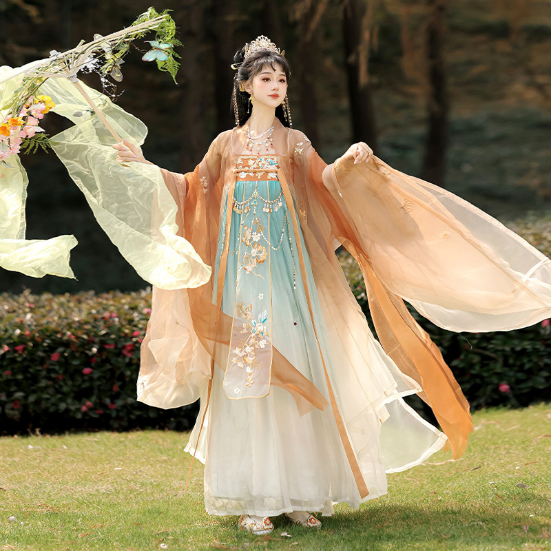 Zizhi Yutang originalni Hanfu za žene — Yunjin Chunhua — Dvije dijelni set s topom do prsa i širokim rukavima, gusta izvezenost, antički stil