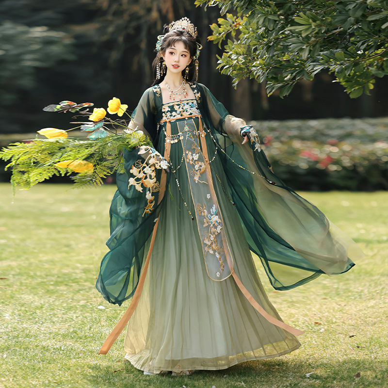 Zizhi Yutang originalni Hanfu za žene — Yunjin Chunhua — Dvije dijelni set s topom do prsa i širokim rukavima, gusta izvezenost, antički stil