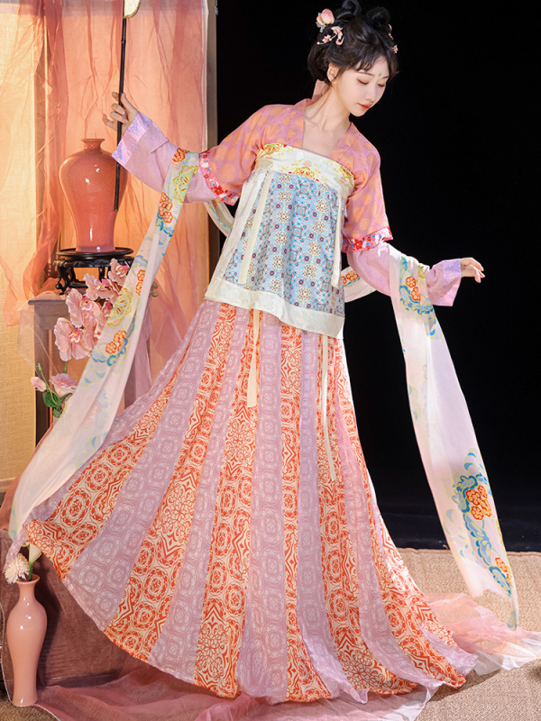 Hanfu set za žene: tradicionalni kineski stil s Tang stilom vanjske jakne, top s okruglim izrezom i ruqun suknja za proljeće i ljeto