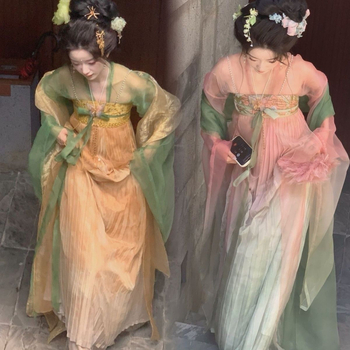 Ženski Hanfu u Tang stilu, haljina do prsa s širokim rukavima, jedinstveni drevni stil za proljetno svakodnevno nošenje