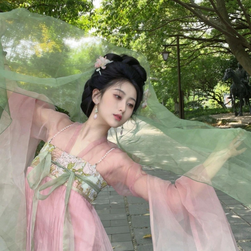 Ženski Hanfu u Tang stilu, haljina do prsa s širokim rukavima, jedinstveni drevni stil za proljetno svakodnevno nošenje