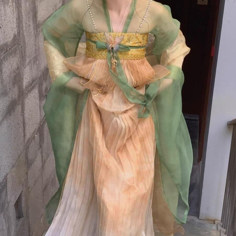 Ženski Hanfu u Tang stilu, haljina do prsa s širokim rukavima, jedinstveni drevni stil za proljetno svakodnevno nošenje