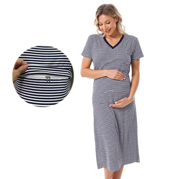 Nyári kismama ruha, plusz méret, szoptatós, pamut, rövid ujjú, midi hosszúságú, mindennapi viselet