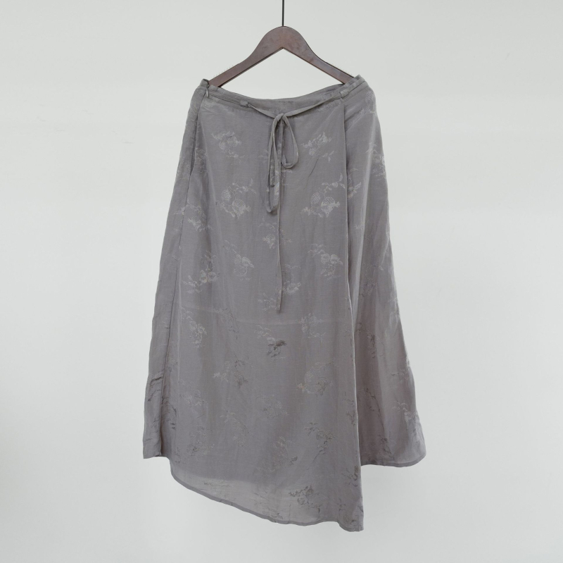 Duga suknja A-linije sa žakardnim uzorkom, cvjetni motiv, svileno-lineni materijal, klasični retro stil, B23186