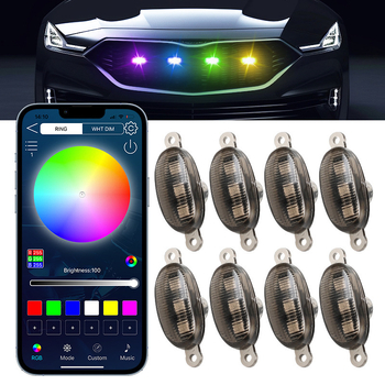 APP-vezérlésű RGB középső hűtőmaszk világítás, első lökhárítóra nappali világítás, univerzális terepjáró járművekhez