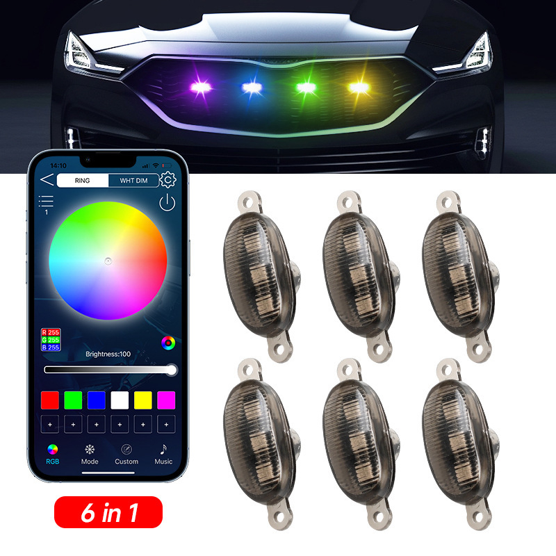 APP-vezérlésű RGB középső hűtőmaszk világítás, első lökhárítóra nappali világítás, univerzális terepjáró járművekhez