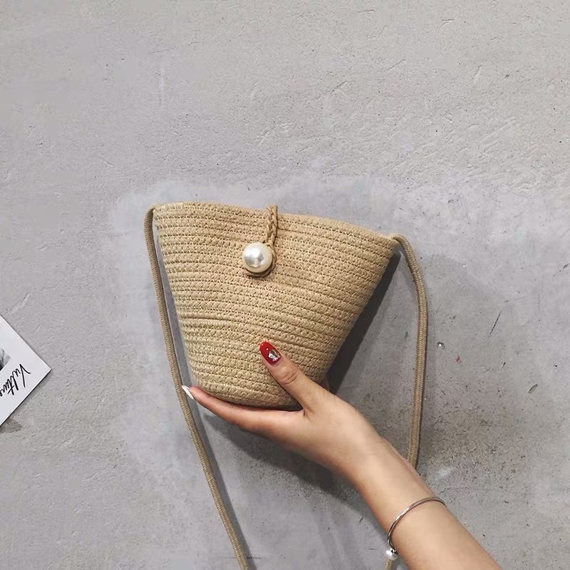 Torba za ramena bez zatvarača, u obliku knedle, pletena od slame, mala torbica za telefon, ženska plažna torba