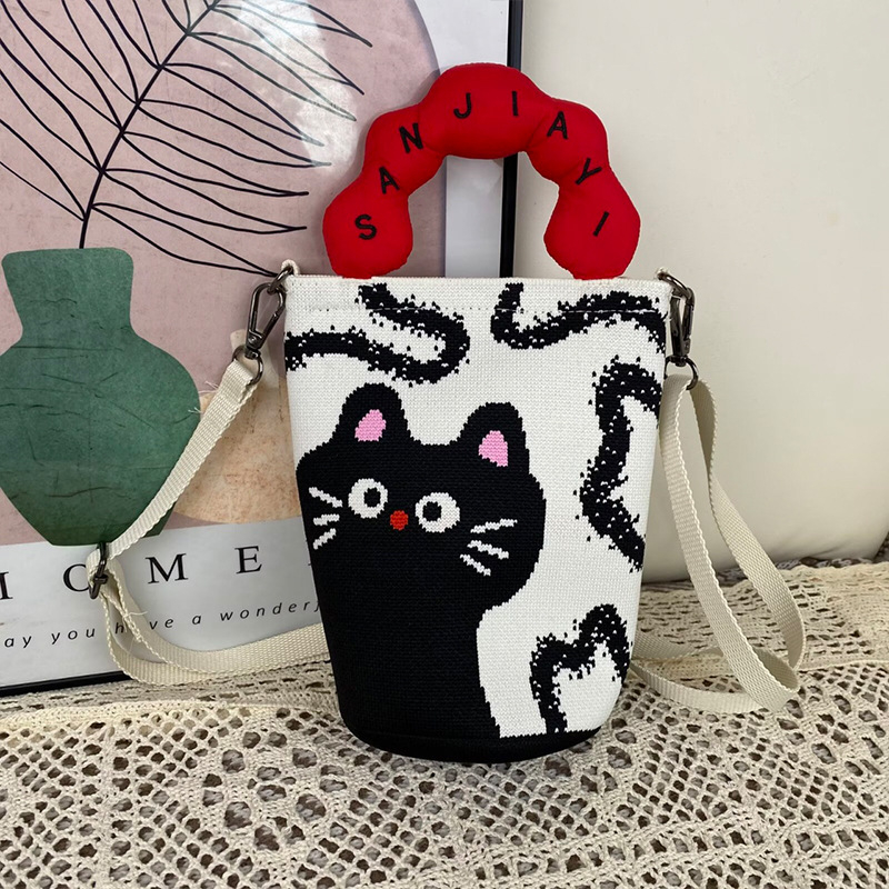 Ženska crossbody torba za telefon s ručkom u obliku oblaka, u korejskom stilu, izvorni pleteni dizajn, podesiva torba tip kanta s zatvaračem, pletena torba za žene