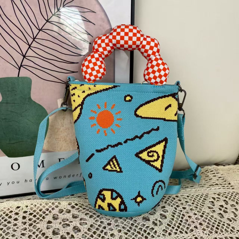 Ženska crossbody torba za telefon s ručkom u obliku oblaka, u korejskom stilu, izvorni pleteni dizajn, podesiva torba tip kanta s zatvaračem, pletena torba za žene