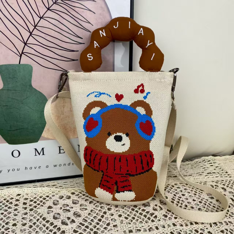 Ženska crossbody torba za telefon s ručkom u obliku oblaka, u korejskom stilu, izvorni pleteni dizajn, podesiva torba tip kanta s zatvaračem, pletena torba za žene