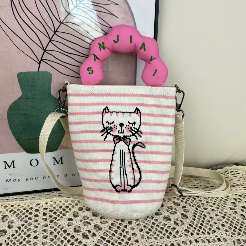 Ženska crossbody torba za telefon s ručkom u obliku oblaka, u korejskom stilu, izvorni pleteni dizajn, podesiva torba tip kanta s zatvaračem, pletena torba za žene