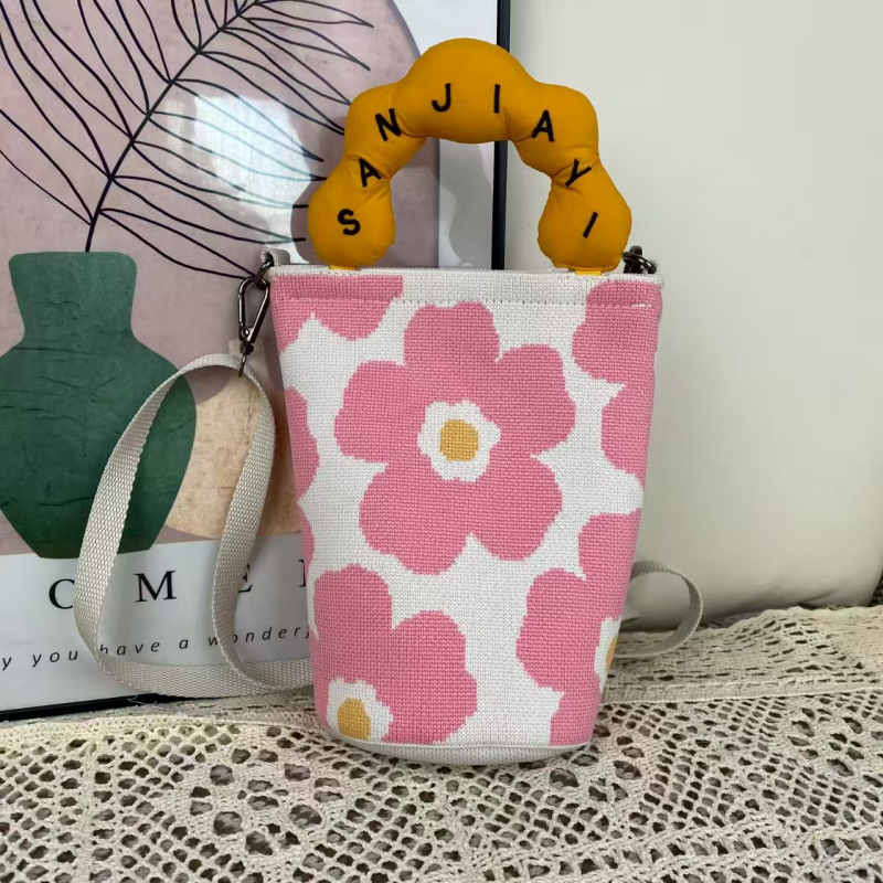 Ženska crossbody torba za telefon s ručkom u obliku oblaka, u korejskom stilu, izvorni pleteni dizajn, podesiva torba tip kanta s zatvaračem, pletena torba za žene