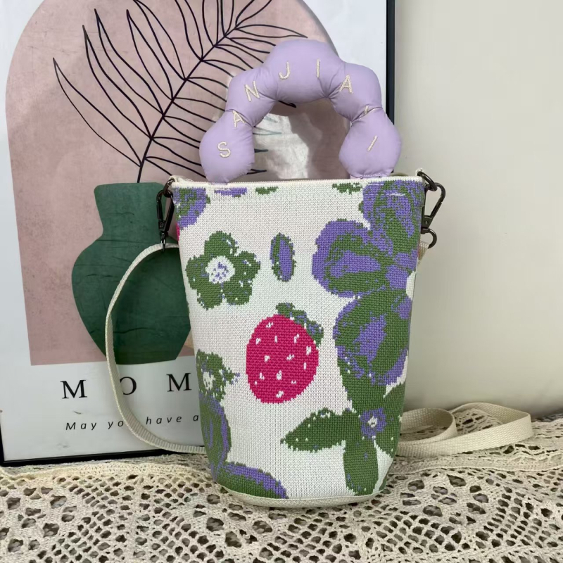 Ženska crossbody torba za telefon s ručkom u obliku oblaka, u korejskom stilu, izvorni pleteni dizajn, podesiva torba tip kanta s zatvaračem, pletena torba za žene