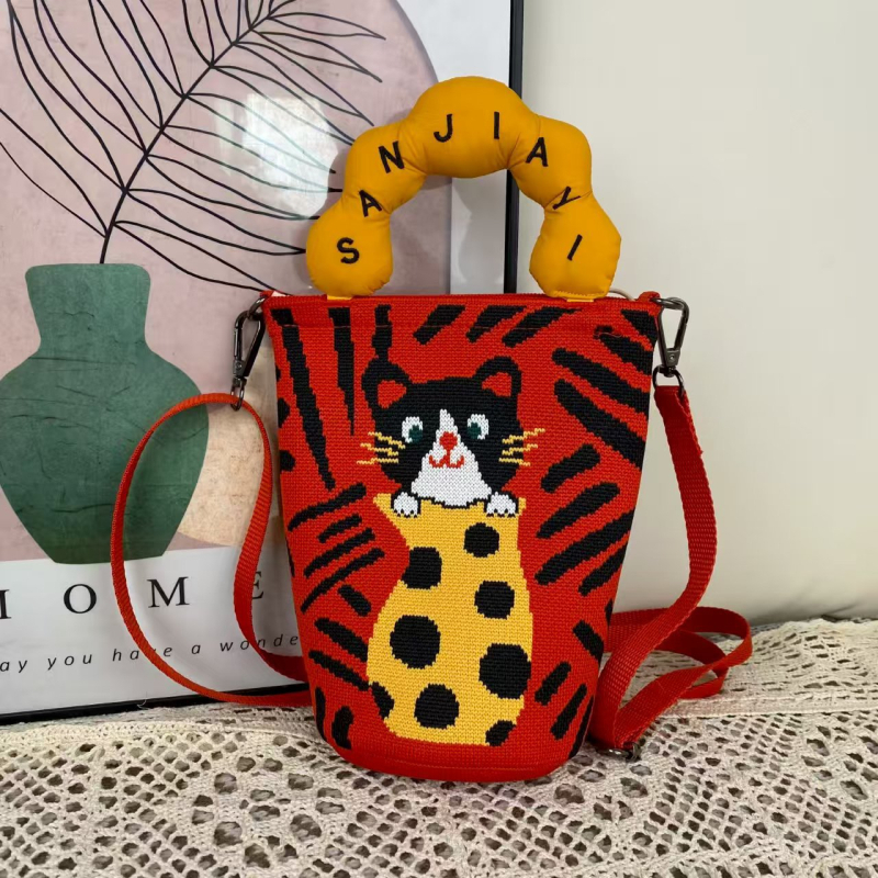 Ženska crossbody torba za telefon s ručkom u obliku oblaka, u korejskom stilu, izvorni pleteni dizajn, podesiva torba tip kanta s zatvaračem, pletena torba za žene