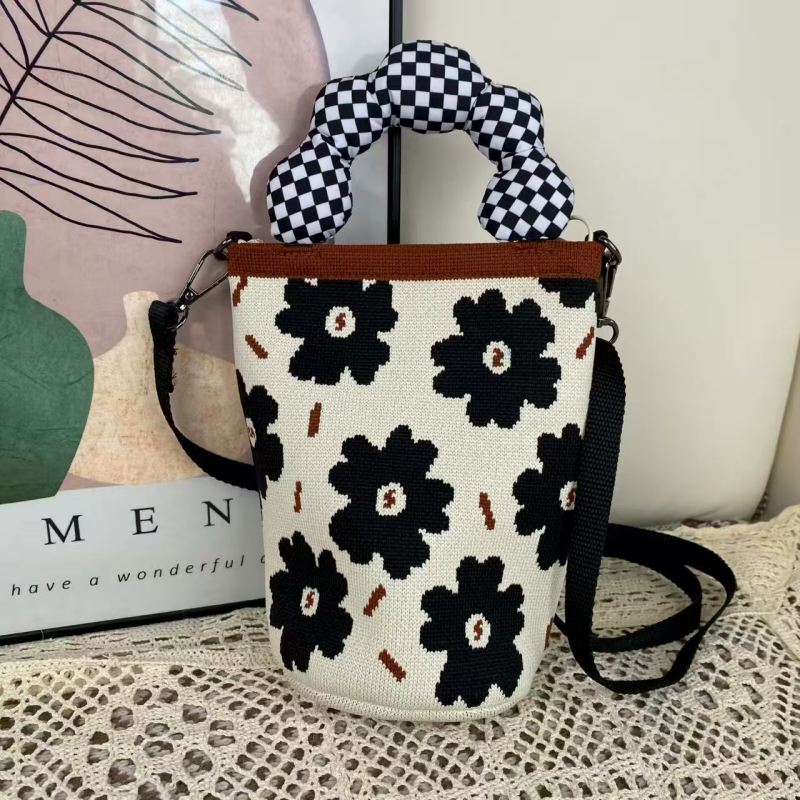 Ženska crossbody torba za telefon s ručkom u obliku oblaka, u korejskom stilu, izvorni pleteni dizajn, podesiva torba tip kanta s zatvaračem, pletena torba za žene