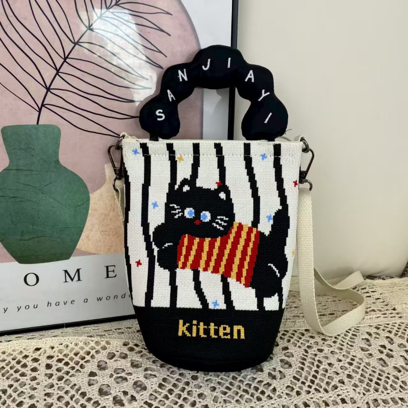 Ženska crossbody torba za telefon s ručkom u obliku oblaka, u korejskom stilu, izvorni pleteni dizajn, podesiva torba tip kanta s zatvaračem, pletena torba za žene