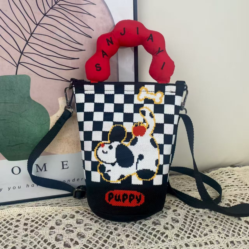 Ženska crossbody torba za telefon s ručkom u obliku oblaka, u korejskom stilu, izvorni pleteni dizajn, podesiva torba tip kanta s zatvaračem, pletena torba za žene
