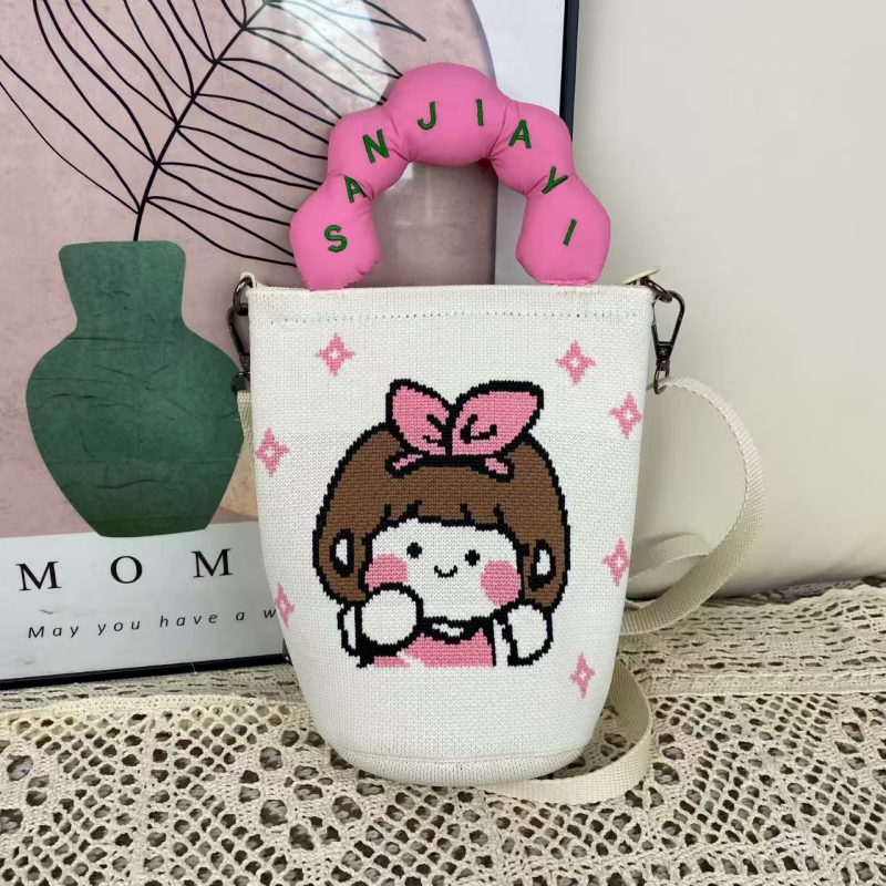 Ženska crossbody torba za telefon s ručkom u obliku oblaka, u korejskom stilu, izvorni pleteni dizajn, podesiva torba tip kanta s zatvaračem, pletena torba za žene