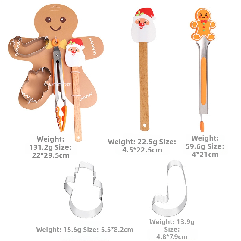 Silicone domáci vianočný set na pečenie – teplotne odolný: vykrajovátka na koláčiky, kliešte na potraviny, škrabky, valček na cesto a špachtľa na krém