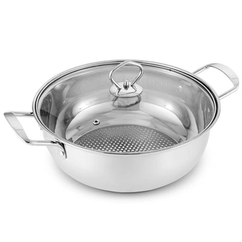 Комплект от дебелостенна неръждаема стомана за горещ пот: шапу пот и супник, за дома и бизнеса, голям капацитет 2.1–4 л, съвместим с газови и индукционни котлони, подарък за откриване на фирма