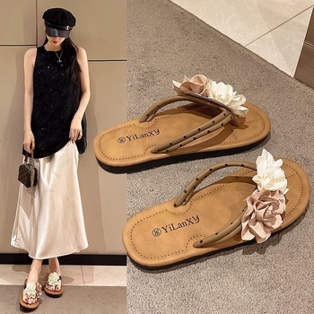 Ženske plažne sandale s cvjetnim uzorkom, ljeto, ravne udobne sandale, casual stil