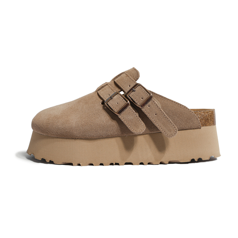 Rózsaszín Birkenstock-stílusú szandál vastag talppal, 6 cm-es magasságú, valódi bőr felsőrésszel, női nyári papucs