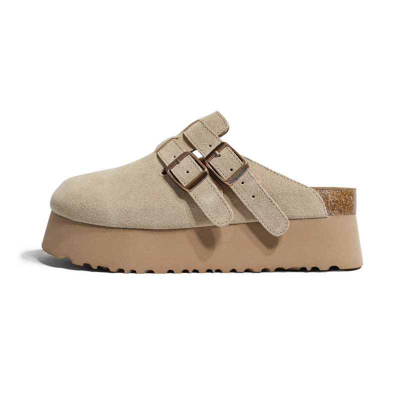 Rózsaszín Birkenstock-stílusú szandál vastag talppal, 6 cm-es magasságú, valódi bőr felsőrésszel, női nyári papucs