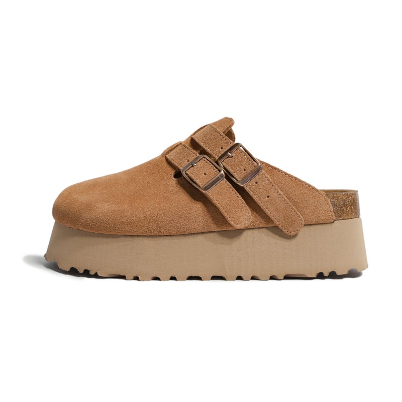 Rózsaszín Birkenstock-stílusú szandál vastag talppal, 6 cm-es magasságú, valódi bőr felsőrésszel, női nyári papucs