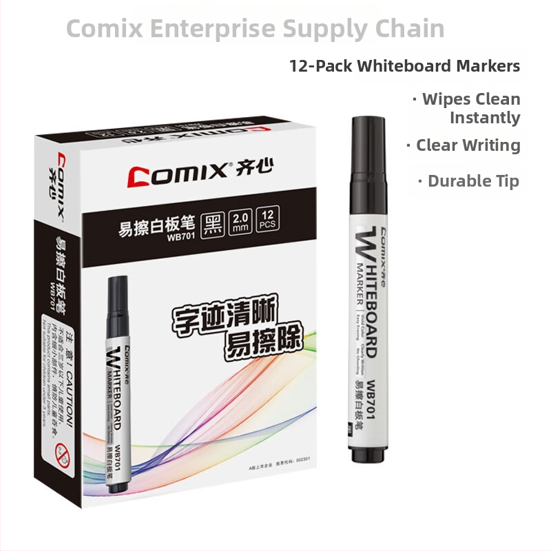 Qixin WB701 Маркер за бяла дъска за офис и срещи, учителски комплект с червен, син и черен водноразтворимо мастило, изтриваем