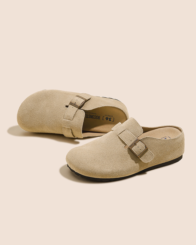 Boconstudio női cipő 6 cm-es magasságnövelő, valódi bőr, vastag talpú slip-on, zárt orrú, Birkenstock-stílus
