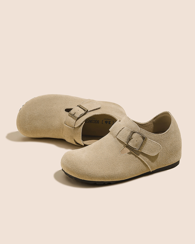 Boconstudio női cipő 6 cm-es magasságnövelő, valódi bőr, vastag talpú slip-on, zárt orrú, Birkenstock-stílus
