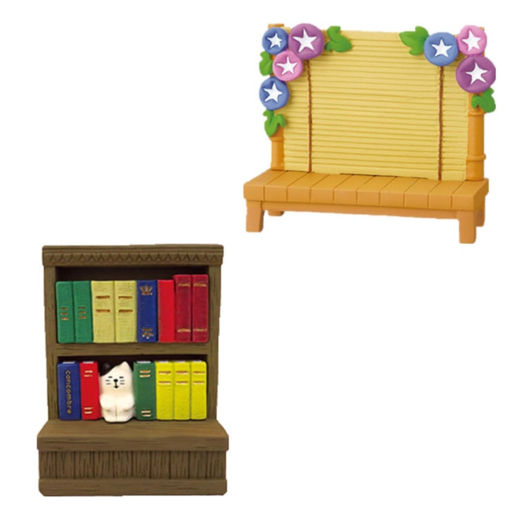 Декоративна котешка фигурка за полка за книги от японската серия Zakka Fox Hall Bookstore — миниатюрна сцена