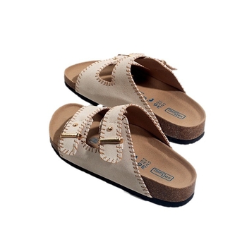 Női tehénbőr felsőrészes vastag talpú szandál, Birkenstock-stílus, nyári strandcipő, 2025-ös modell