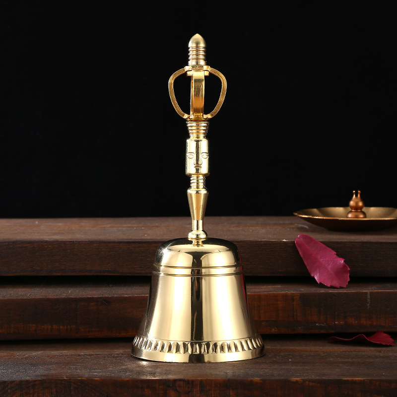 Bakrena budistička ručna zvona sa četverokutnom glavom, Vajra zvon i tropruga zvona – ritualni instrument