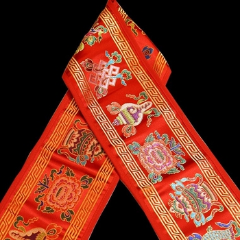 Tibetanski tantrični budistički stolni ukras s osam sretnih simbola, podmetač za čaše i podloga za dharma instrumente, duljina oko 1,2 m