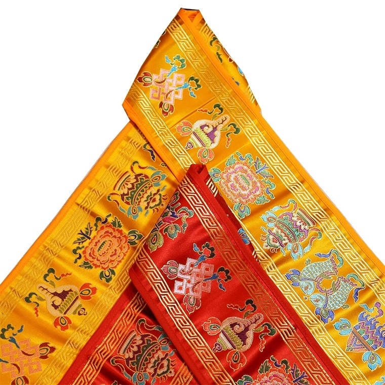 Tibetanski tantrični budistički stolni ukras s osam sretnih simbola, podmetač za čaše i podloga za dharma instrumente, duljina oko 1,2 m