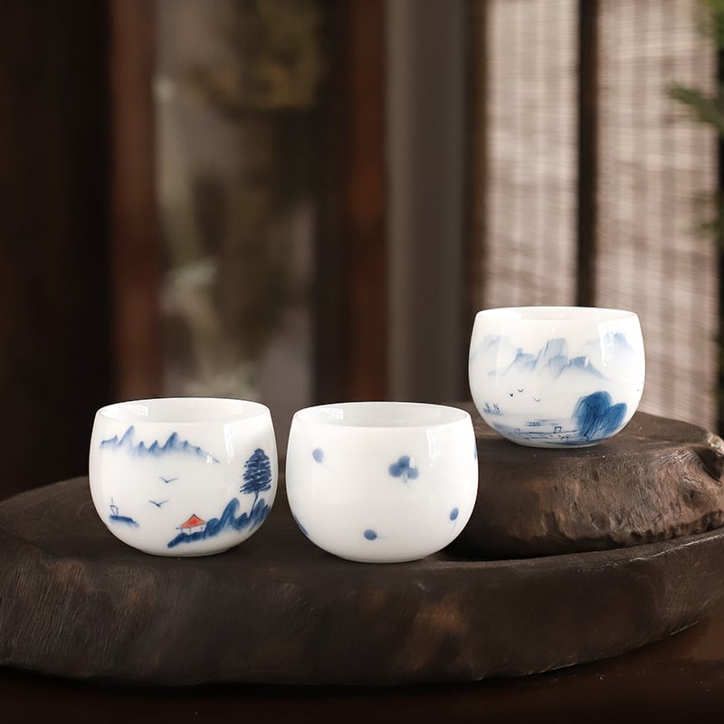 Ръчно рисувана луксозна чаша за чай от Dehua порцелан, дизайн mutton-fat jade, чаша за дегустация и комплект кунг-фу чай, бял порцелан