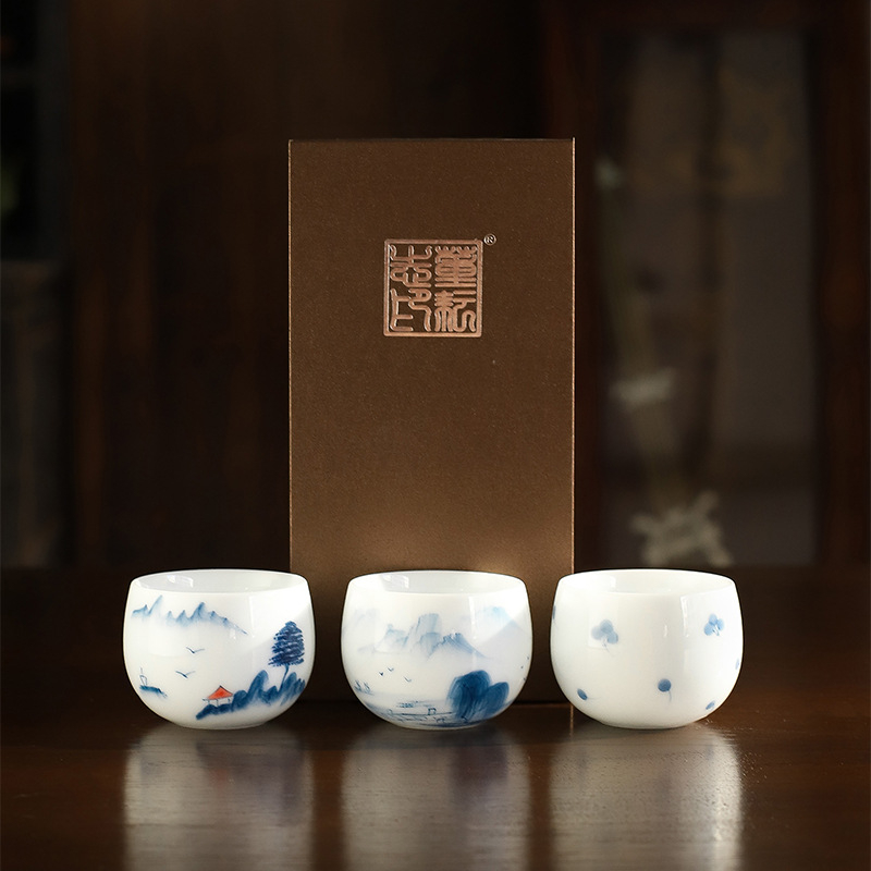 Ръчно рисувана луксозна чаша за чай от Dehua порцелан, дизайн mutton-fat jade, чаша за дегустация и комплект кунг-фу чай, бял порцелан