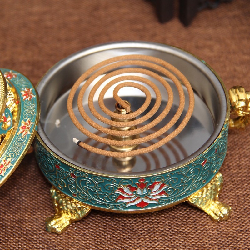Emajlirani tanjur s cloisonné filigranom, držač za tamjan, tanjur za tamjan i toranj za tamjan – Powder Blue